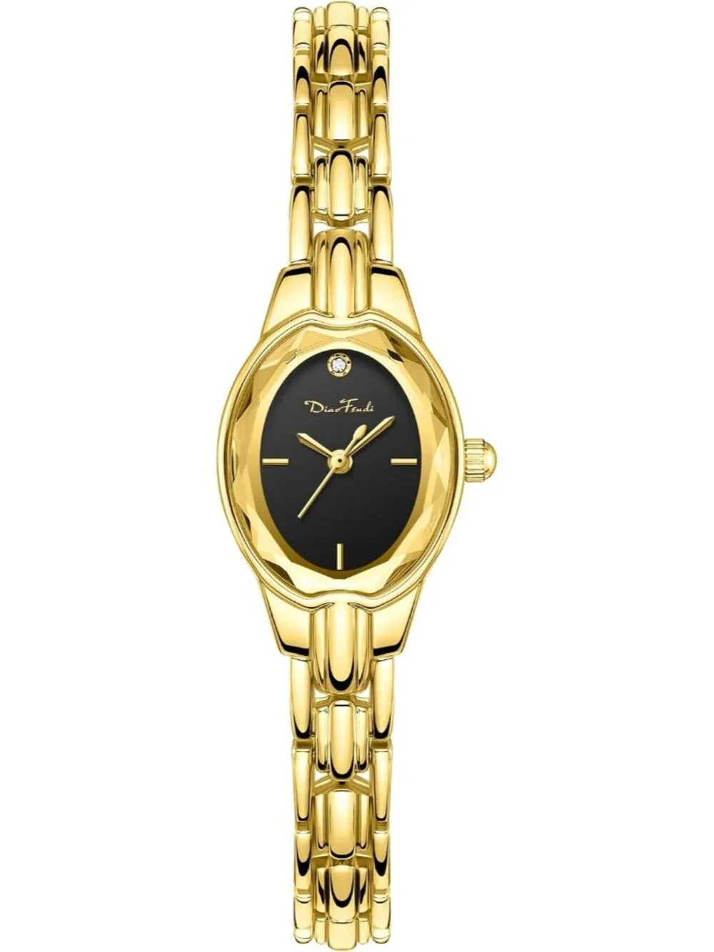 Women's Gold Shell-Black Easy Read Ladies Quartz Small Vintage Bracelet Watch